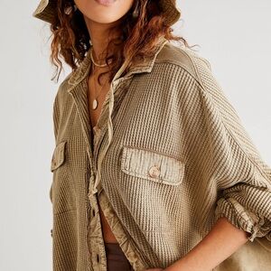Free People Tan Waffle Knit Jacket